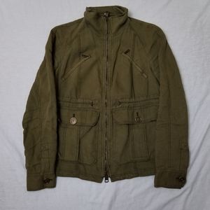 Burberry Brit Utility Jacket Full Zip Green Linen Full Zip Military Size 4 Small
